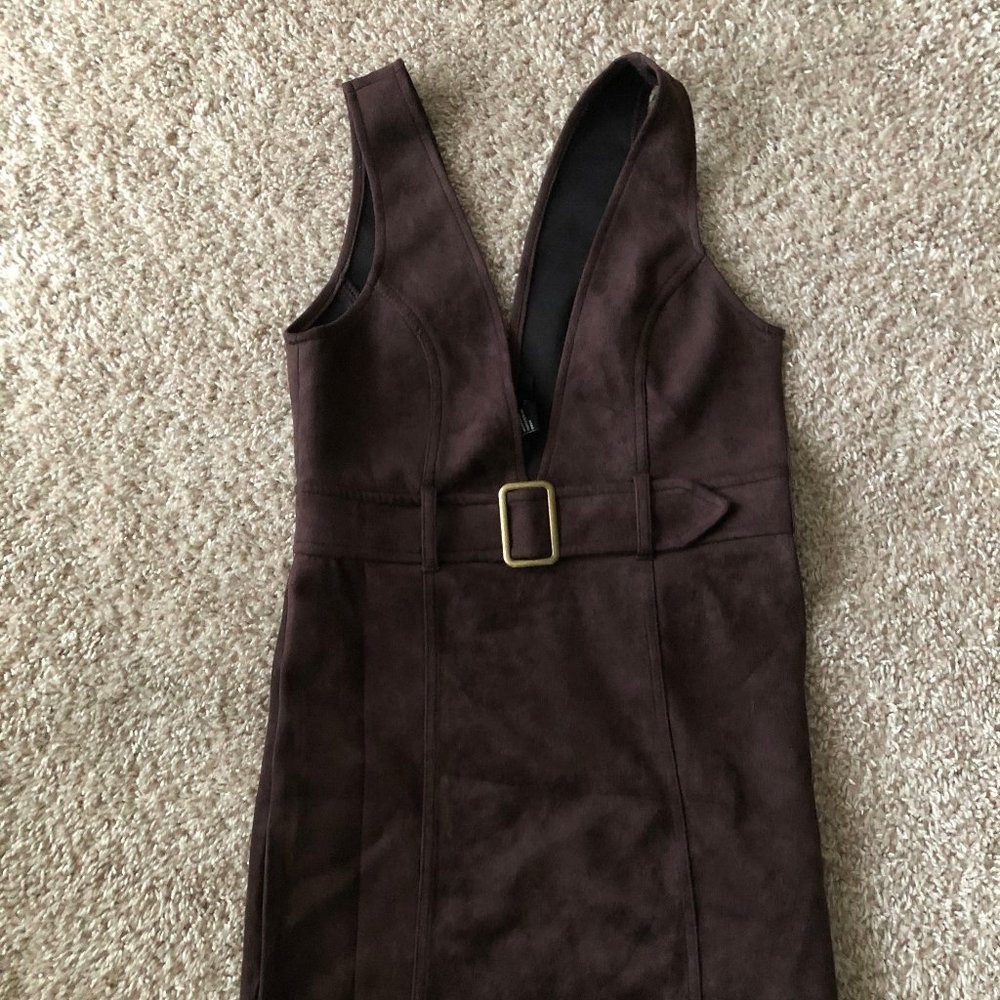 Suede Brown V Neck Mini Dress